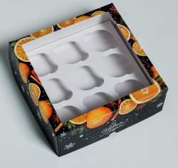 Коробка на 9 капкейков «Новогодняя» 25 х 25 х 10 см Изображение Коробка на 9 капкейков «Новогодняя» 25 х 25 х 10 см